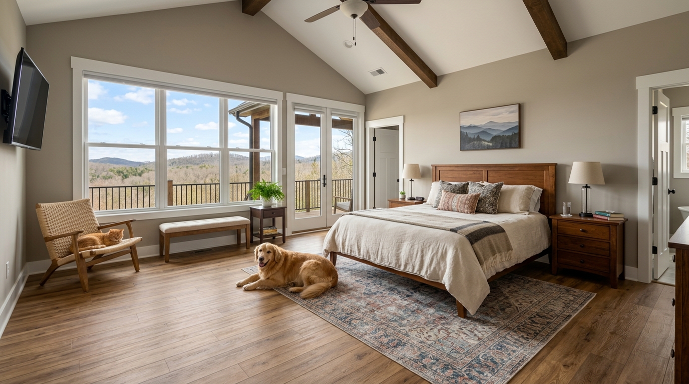 Clean luxury vinyl plank flooring in a bright modern home
