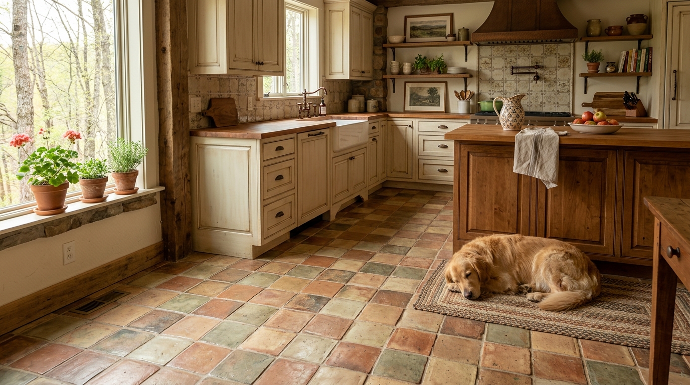 Clean ceramic tile floor with bright grout lines in an Eastern Tennessee home